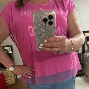 Pilcro pink music chiffon tee